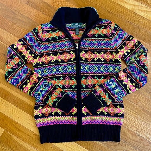 L-RL Lauren Active Ralph Lauren Neon Zip Up Sweater